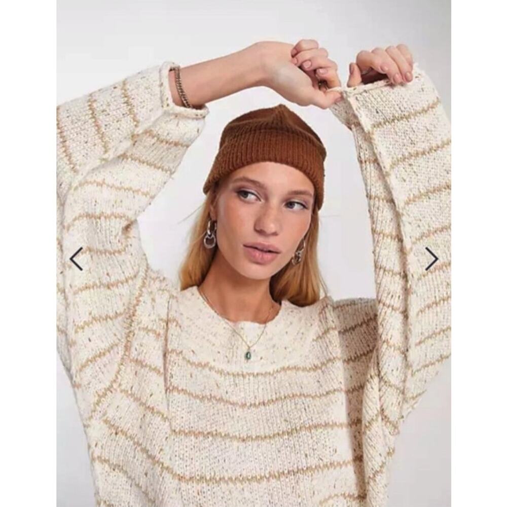 Free People Starlight Pullover Sweater S Pearl Island Stripe Cotton Blend Crop